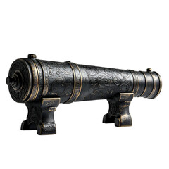 Ornate antique cannon on display detailed carvings dark metal