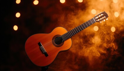 Naklejka premium Acoustic guitar in smoky background