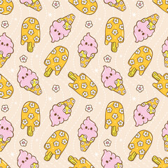 Ice Cream Summer Seamless Pattern Cute Pastel Retro Wallpaper for Kids and Fabric Background