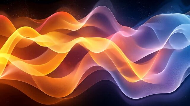Abstract, swirling, colorful waves transition from fiery orange to cool blue tones