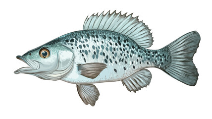 Fototapeta premium detailed digital illustration of a spotted sea trout, seen from a side view. The illustration is rendered in a soft, realistic style with subtle shading.
