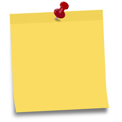 Yellow Sticky Note with Red Pushpin - Isolated on White Background - png file - high resolution images	