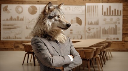 Anthropomorphic Wolf in Conference Room