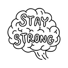 brain with stay strong icon, brain with stay strong line art - simple line art of brain with stay strong, perfect for brain with stay strong logos and icons
