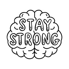 brain with stay strong icon, brain with stay strong line art - simple line art of brain with stay strong, perfect for brain with stay strong logos and icons