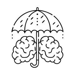 brain with umbrella protection icon, brain with umbrella protection line art - simple line art of brain with umbrella protection, perfect for brain with umbrella protection logos and icons
