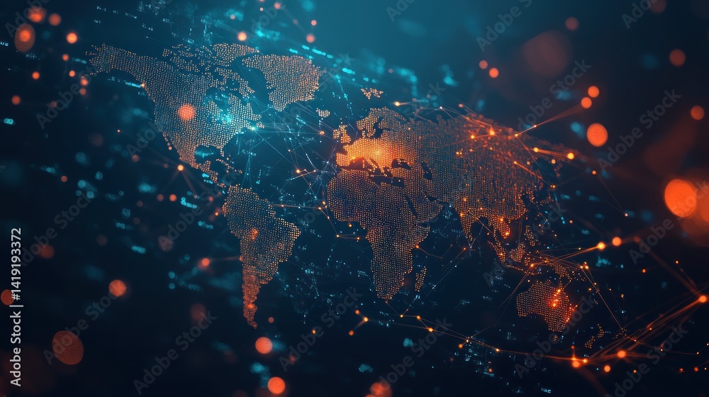 Poster Global network interconnected world map