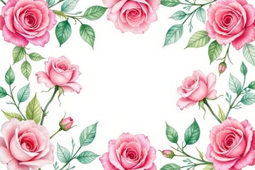 Naklejka premium Delicate watercolor roses & leaves, repeat pattern, illustration, design element, pattern