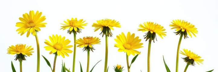 Isolated dandelion flowers against white background, natural, blossoms, flowers