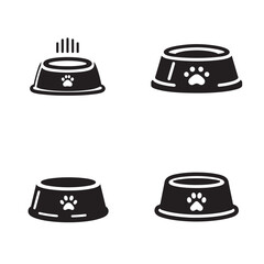 Pet Food Bowl Silhouette - Minimalist Black Icon Isolated on White Background