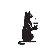 Coffee-Loving Cat Icon - Playful Pet Outline for App or Merchandise Design
