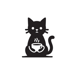 Cat with Coffee Cup Vector - Simple Silhouette for Cozy Branding