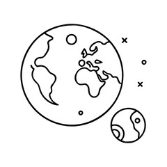earth and moon icon, earth and moon line art - simple line art of earth and moon, perfect for earth and moon logos and icons