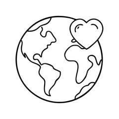 earth with heart icon, earth with heart line art - simple line art of earth with heart, perfect for earth with heart logos and icons