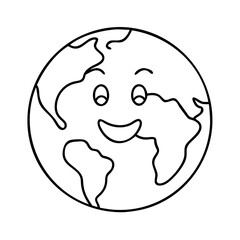 earth with a smile icon, earth with a smile line art - simple line art of earth with a smile, perfect for earth with a smile logos and icons