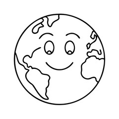 earth with a smile icon, earth with a smile line art - simple line art of earth with a smile, perfect for earth with a smile logos and icons