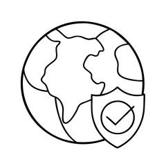 earth with shield icon, earth with shield line art - simple line art of earth with shield, perfect for earth with shield logos and icons