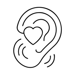 ear with heart listening support icon, ear with heart listening support line art - simple line art of ear with heart listening support, perfect for ear with heart listening support logos and icons