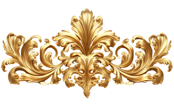 Golden baroque decorative border isolated on a transparent background