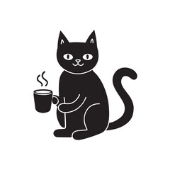 Vector illustration of a cat with coffee