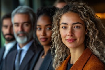 Fototapeta premium Group of diverse professionals in formal attire at a corporate event showcasing teamwork and collaboration