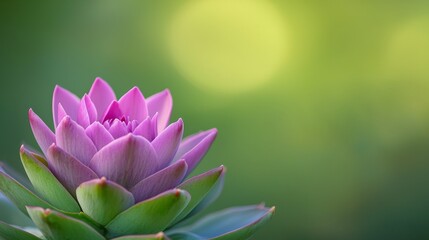Close-up of a Blooming Artichoke with Vibrant Purple Petals Against a Soft Green Background