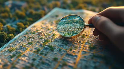 Exploring Cityscape Details Magnifying Glass Map Urban Exploration