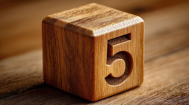 Wooden Number Cube with Large Five