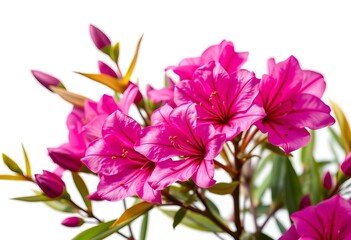 Vibrant pink azalea blossoms, petals delicately unfurled, isolated against pure white,  design, photography