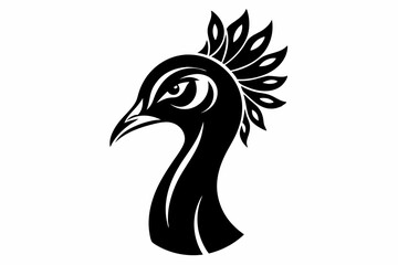 Peacock Head Black Silhouette Vector Illustration