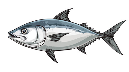 A detailed vector illustration of an albacore tuna rendered in a stylized hand-drawn style. The image shows the tuna from the side, emphasizing its streamlined shape.