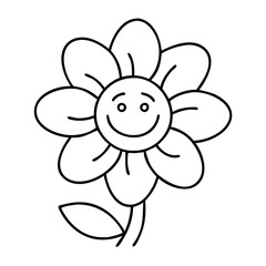 flower with smiley face icon, flower with smiley face line art - simple line art of flower with smiley face, perfect for flower with smiley face logos and icons