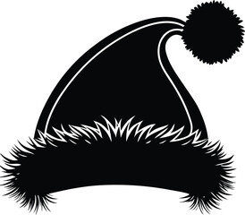 Santa Hat Silhouette in Black | Festive Holiday Headwear Vector for Crafts, Prints & Design