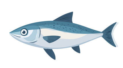 This digital illustration shows a stylized cartoon fish rendered in vector format. The fish is blue and white with simplified cartoon anatomy.