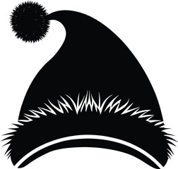 Santa Hat Silhouette in Black | Festive Holiday Headwear Vector for Crafts, Prints & Design