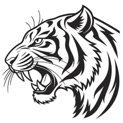 a bold black and white vector style illustration of tiger head