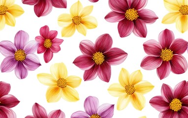 Obraz premium Vibrant Dahlia Flower Seamless Pattern Botanical Illustration
