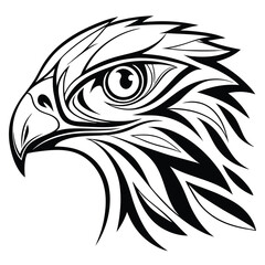 a minimalist black and white vector style illustration of bald eagle head