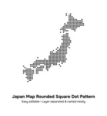 Stylized Japan map, consists of rounded square dot pattern