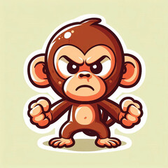 Furious cartoon monkey stands ready to fight.