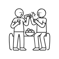 friends sharing a snack icon, friends sharing a snack line art - simple line art of friends sharing a snack, perfect for friends sharing a snack logos and icons