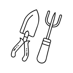 gardening tools icon, gardening tools line art - simple line art of gardening tools, perfect for gardening tools logos and icons