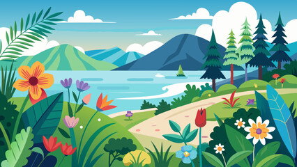 Fototapeta premium Flores Floresta praia montanhas