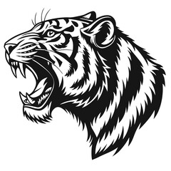 black silhouette of a tiger s head in front view