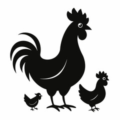 rooster hen chicken with chicks child vector icon on white background
