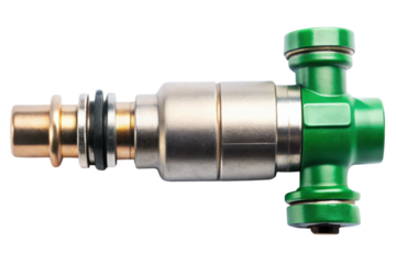 Metal and green plumbing fitting isolated on a transparent background