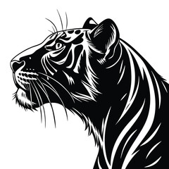 elegant black silhouette of a tiger s head facing