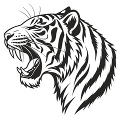 detailed black silhouette of a tiger s head facing
