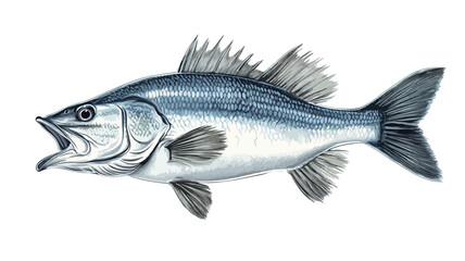 Fototapeta premium A meticulously rendered illustration of a Japanese sea bass, set against a plain white background. This piece displays extraordinary detail.