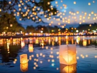 Lantern floating festival on a river in thailand gigapixel standard serene night atmosphere cultural celebration